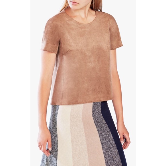 NEW BCBG FAUX SUEDE BROWN SOFT TOP BLOUSE SHIRT XS - Picture 7 of 7